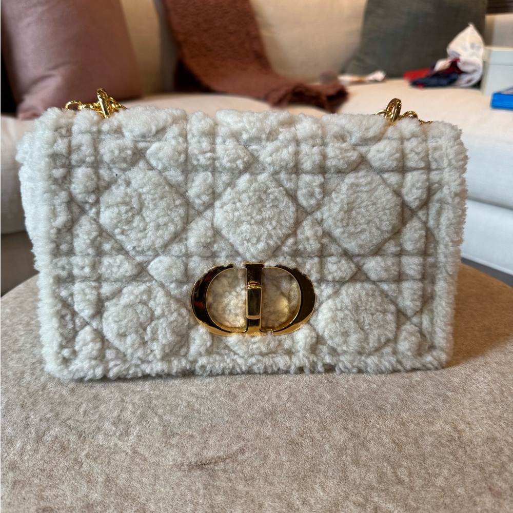 Christian Dior beige Shearling Cannage Caro with chain